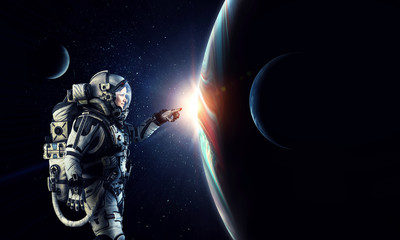 Naklejka premium Exploring outer space. Mixed media