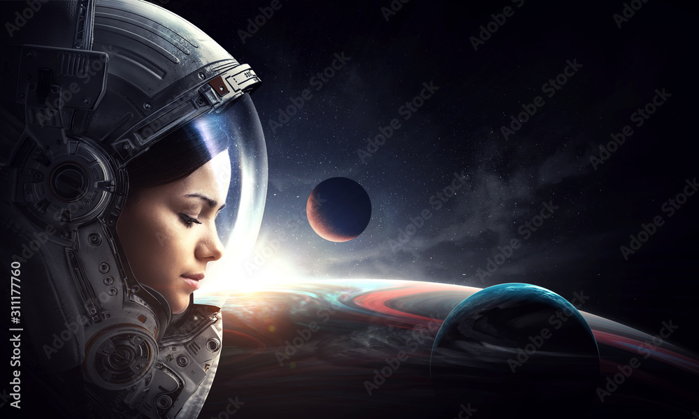 Wall mural exploring outer space. mixed media