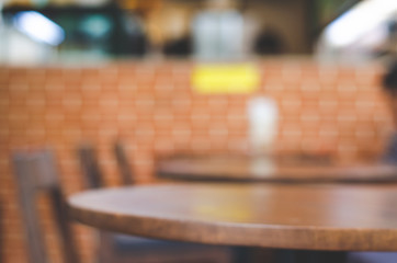 abstract blurred coffee shop with chair and wood table interior restaurant vintage background.