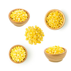 corn seeds in wood blow isolated on white background