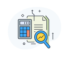 Calculator, data, study. Training Business School. growth chart. Stock vector illustration in flat design. Line icon illustration