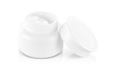 White plastic opened cream pot isolated on white background with clipping path