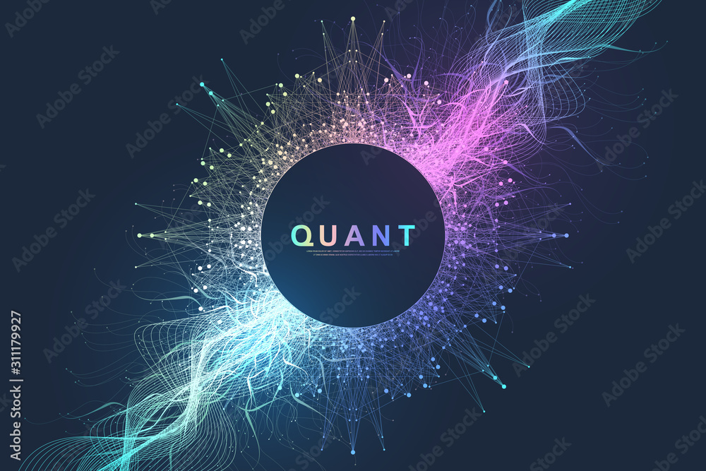 Aufkleber Abstract fiction vector illustration quantum computer technology. Sphere explosion background. Deep learning artificial intelligence. Big data visualization algorithms. Waves flow. Quantum explosion.