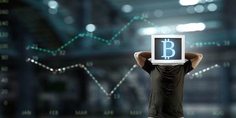 Businessman with monitor head. Mixed media