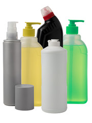 Plastic detergent container on white background