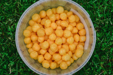 Bucket of cheese balls