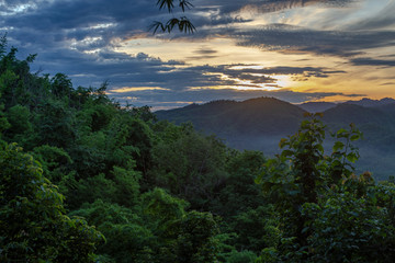 Fototapeta na wymiar Forest and mountain in Sangkhlaburi District, Kanchanaburi Thailand 2019.