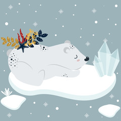 winter poster with a polar bear - vector illustration, eps
