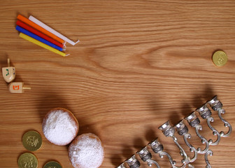 Top view image of Hanukkah background elements