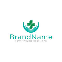 Medical pharmacy logo icon. Healthcare logo icon design represents hospital. Simple design on white background.