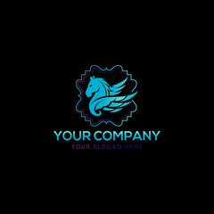 Blue horse pegasus logo vector