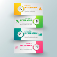 Infographics template 4 options with horizontal banner, can be used for workflow layout, diagram, website, corporate report, advertising, marketing. vector illustration.