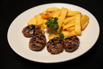steak meatball and french fries
