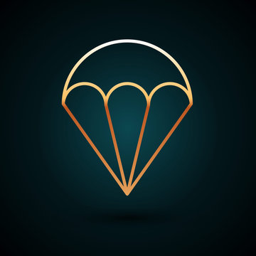recommend clip art: Gold line Parachute icon isolated on dark blue background. Extreme sport. Sport equipment. Vector Illustration