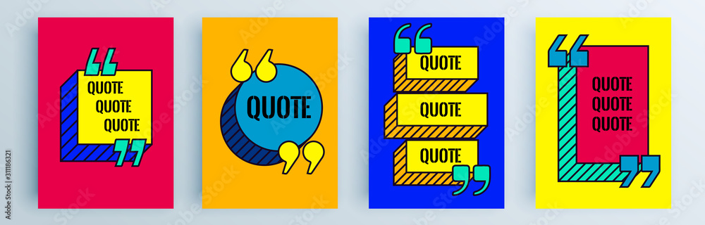 Wall mural quote frames blank templates set. text in brackets, citation empty speech bubbles, quote bubbles. te