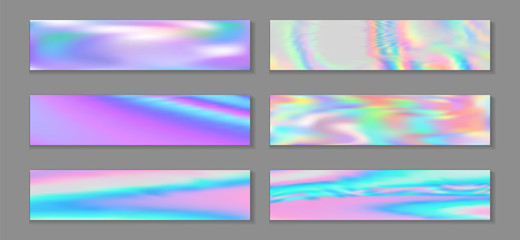 Fototapeta premium Neon holo bright banner horizontal fluid gradient unicorn backgrounds vector collection. Fantasy 