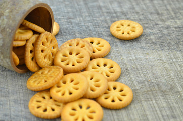 Collection crackers with few calories on wooden background