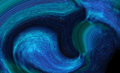 Neon dark blue abstract liquid paint textured background with decorative spirals and swirls....
