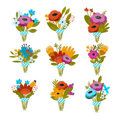 Vector spring summer flowers bouquets big collection
