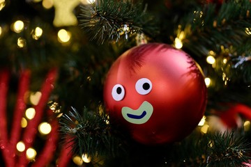 christmas decoration on tree, smile ball