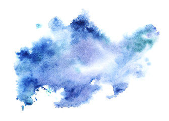 Abstract watercolor background. Shapeless cloud. A lot of blue shades gradient from bright to saturated blue and violet. hand-drawn transparent watercolor illustration