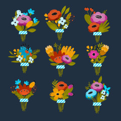 Vector spring summer flowers bouquets big collection
