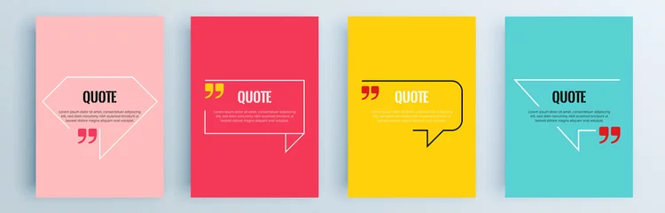 Fotobehang Quote frames blank templates set. Text in brackets, citation empty speech bubbles, quote bubbles. Textbox isolated on color background. Vector illustration. © Lepusinensis