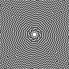 Abstract black and white striped background. Geometric pattern with visual distortion effect. Optical illusion. Op art.