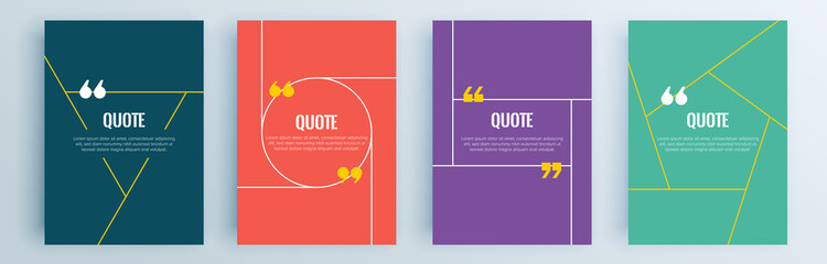 Quote frames blank templates set. Text in brackets, citation empty speech bubbles, quote bubbles. Textbox isolated on color background. Vector illustration.