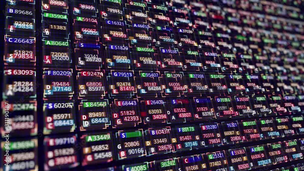 Poster abstract background of numbers in cells. animation. computer background with many colored numbers an