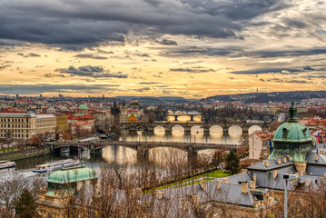 Beautiful view of bridges over Vltava river in Prague