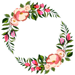 banner for text with frame with flowers and leaves, isolate on a white background