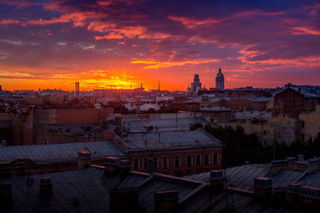 sunset in St. Petersburg view from the roof
