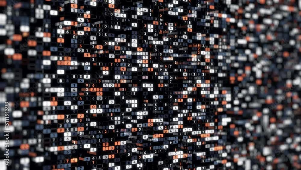 Poster background of many numbers. animation. coding of digital space with changing numbers vertically. mat