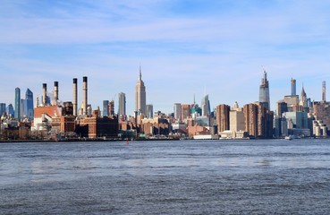 skyline of new york city, skyline, city, water, skyscraper, urban, cityscape, panorama, downtown, architecture, building, tower, manhattan, river