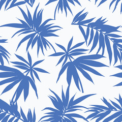 Classic blue palm leave on white background
