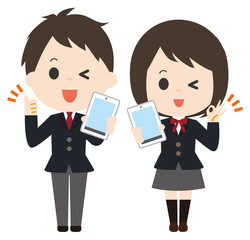 学生　男女　携帯電話　バッチリ