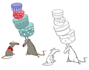 Gardinen Vektor-Illustration einer niedlichen Cartoon-Charakter-Ratte für Sie Design und Computerspiel. Malbuch-Umriss-Set © liusa
