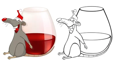 Gardinen Vektor-Illustration einer niedlichen Cartoon-Charakter-Ratte für Sie Design und Computerspiel. Malbuch-Umriss-Set © liusa