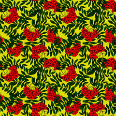 seamless pattern in bright colors, image rowan and leaves