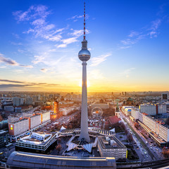 panoramic view at central berlin while sunset