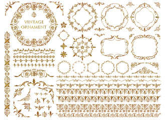 Vintage ornament set. Metallic golden pattern.
