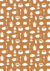  Cafe pattern background. Teatime food background. Surface design