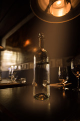 a glass of wine on a table in the restaurant