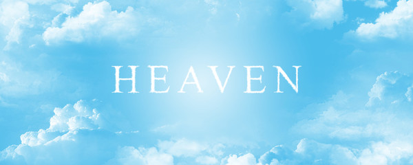 HEAVEN text against the sunny cloudy blue sky