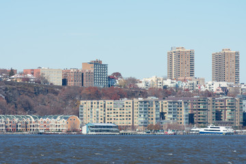 Fototapeta na wymiar Weehawken New Jersey along the Hudson River with Homes and Buildings