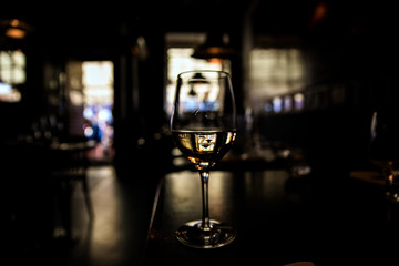 glass of wine on a table in the restaurant