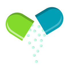 Pill capsule vector isolated. One green and blue capsule