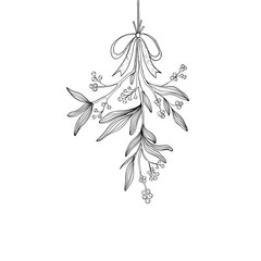 Vector Hand drawn christmas mistletoe outline illustration