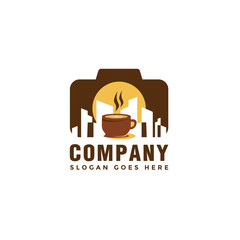 Cityscape and Coffee Photography Logo Design Vector